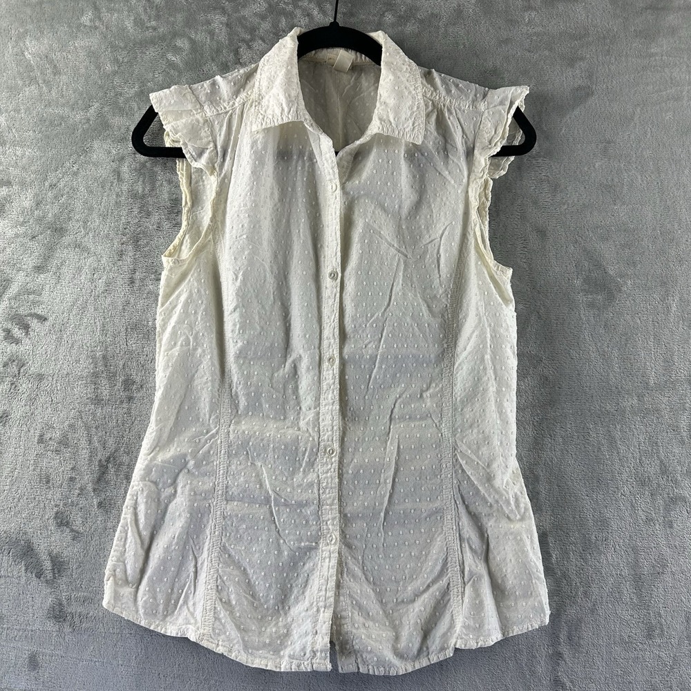 Merona Button Down Shirt Women's S White Subtle Textured Polka Dot Pattern